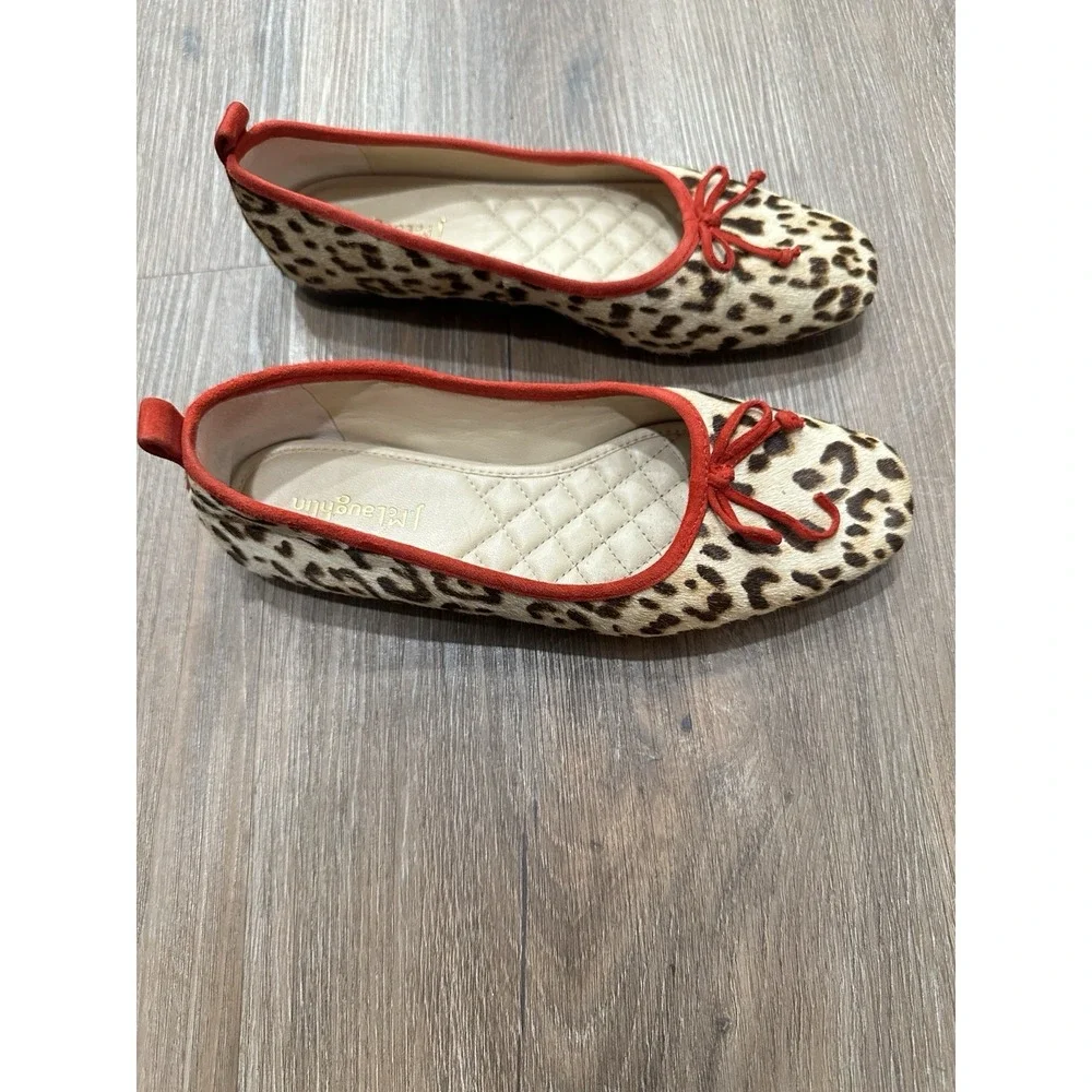 J. McLaughlin‎ Size 6 Leopard Print Ballet Flats Red Trim Anastasia Haircalf